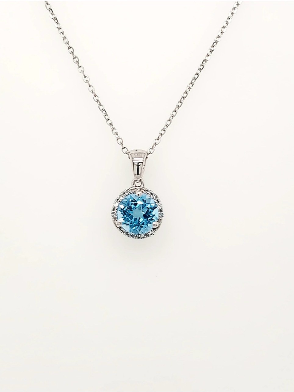 Nwt Blue Topaz (1-1/2 Ct. T.W.) & Diamond Accent Pendant Necklace In 14k Wg